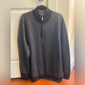 Brooks Brother Half Zip Herringbone Washable Merino Wool Black/Gray Sweater XXL